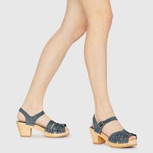 Swedish Hasbeens Braided High Navy Blue Nubuck leather sandals